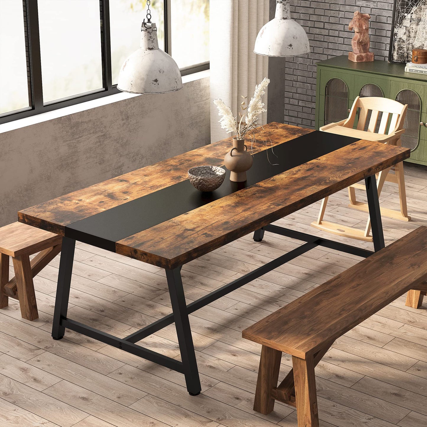 Tribesigns Dining Table for 8 People, 70.87-inch Rectangular Wood Kitchen Table with Strong Metal Frame