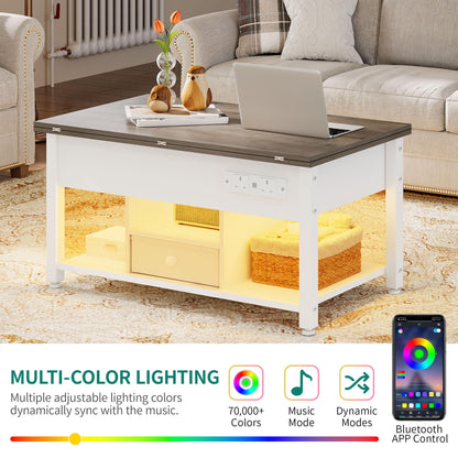 YITAHOME Folding Lift Top Coffee Table with Drawer, 4-in-1 Convertible Table with Storage Space and Type-G Outlets