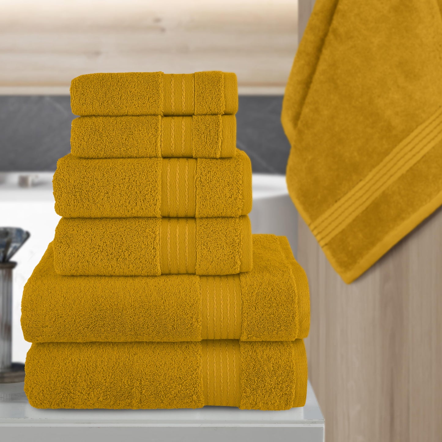 Elegant Comfort Premium Cotton 6-Piece Towel Set, Includes 2 Washcloths, 2 Hand Towels and 2 Bath Towels, 100% Turkish Cotton