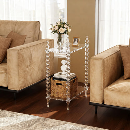 Dewrhiixe Acrylic Side Table 2-Tier, Clear Nightstand with Storage, Narrow Bedside End Table for Small Spaces Clear, 20.7"×10.4“×25.9”