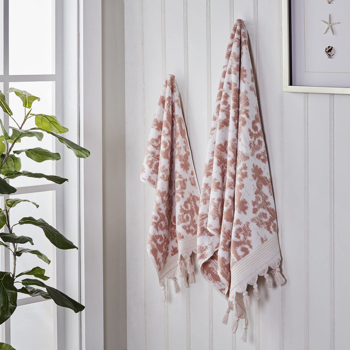 SKL Home Mirage Fringe 100% Turkish Cotton Hand Towel Set, Blush Small