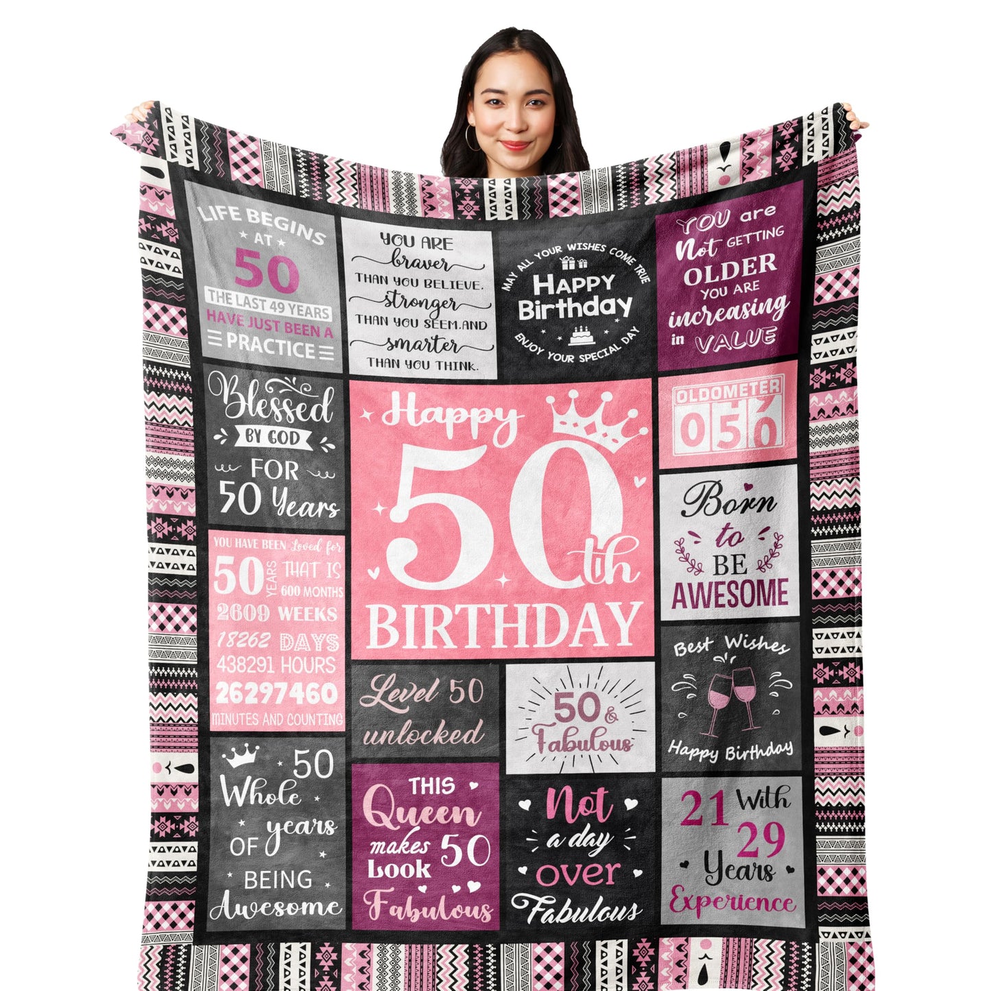 50th Birthday Gifts for Women Blanket 200x150CM, 50th Birthday Decorations, Happy 50th Birthday Ideas Gifts for 50 Year Old Woman, 1975 Birthday Gifts