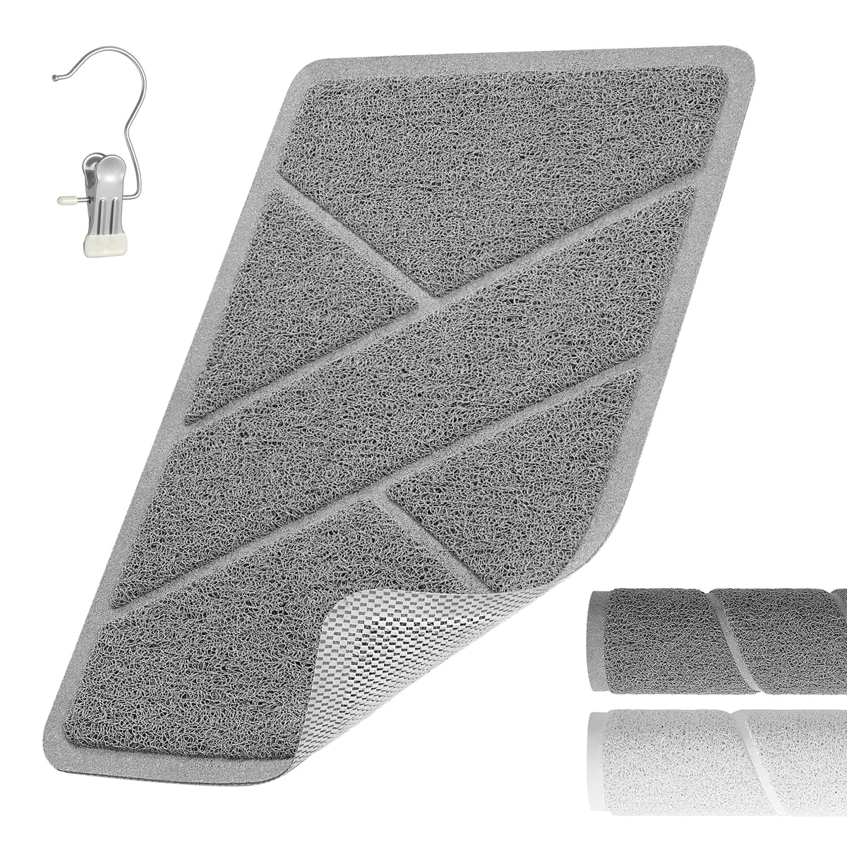 XIYUNTE Soft Shower Mat Non Slip Anti Mould, Loofah Bath Mat with Heat-Pressed Edging 60x40cm, INCL. Hooks for Drying