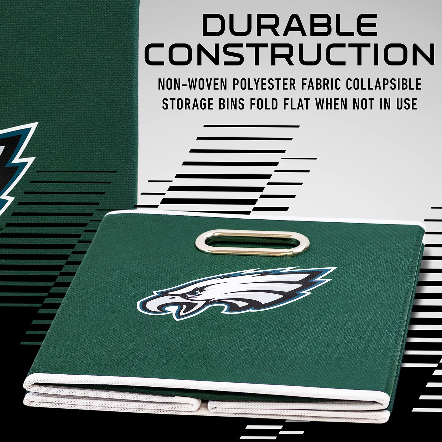 Franklin Sports NFL Philadelphia Eagles Collapsible Storage Bin - NFL Folding Cube Storage Container - Fits Bin Organizers