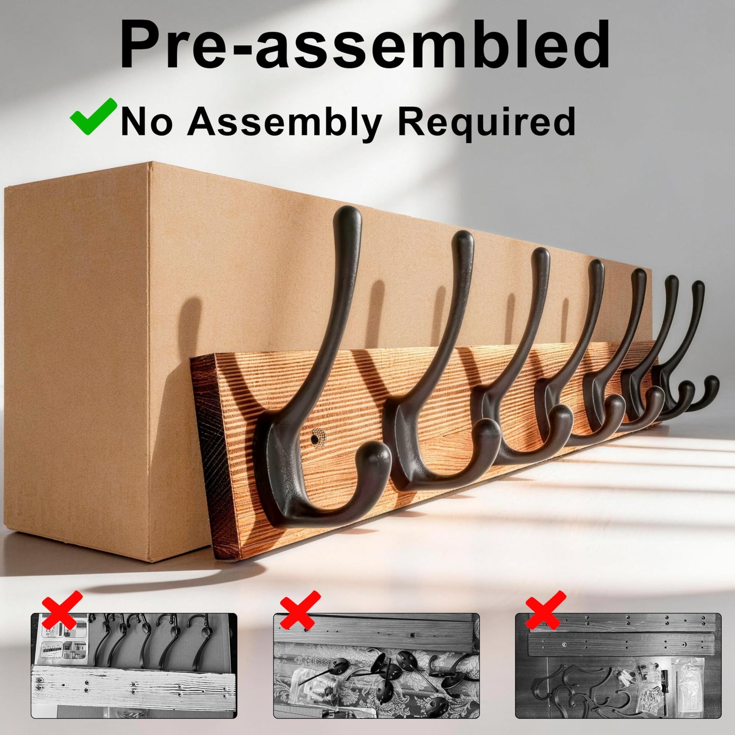 HONSKY Wall Coat Rack with 7 Double Hooks,50cm Wall Coat Hook,Wooden Coat and Towel Hanger Storage for Entryway, Bathroom, Bedroom