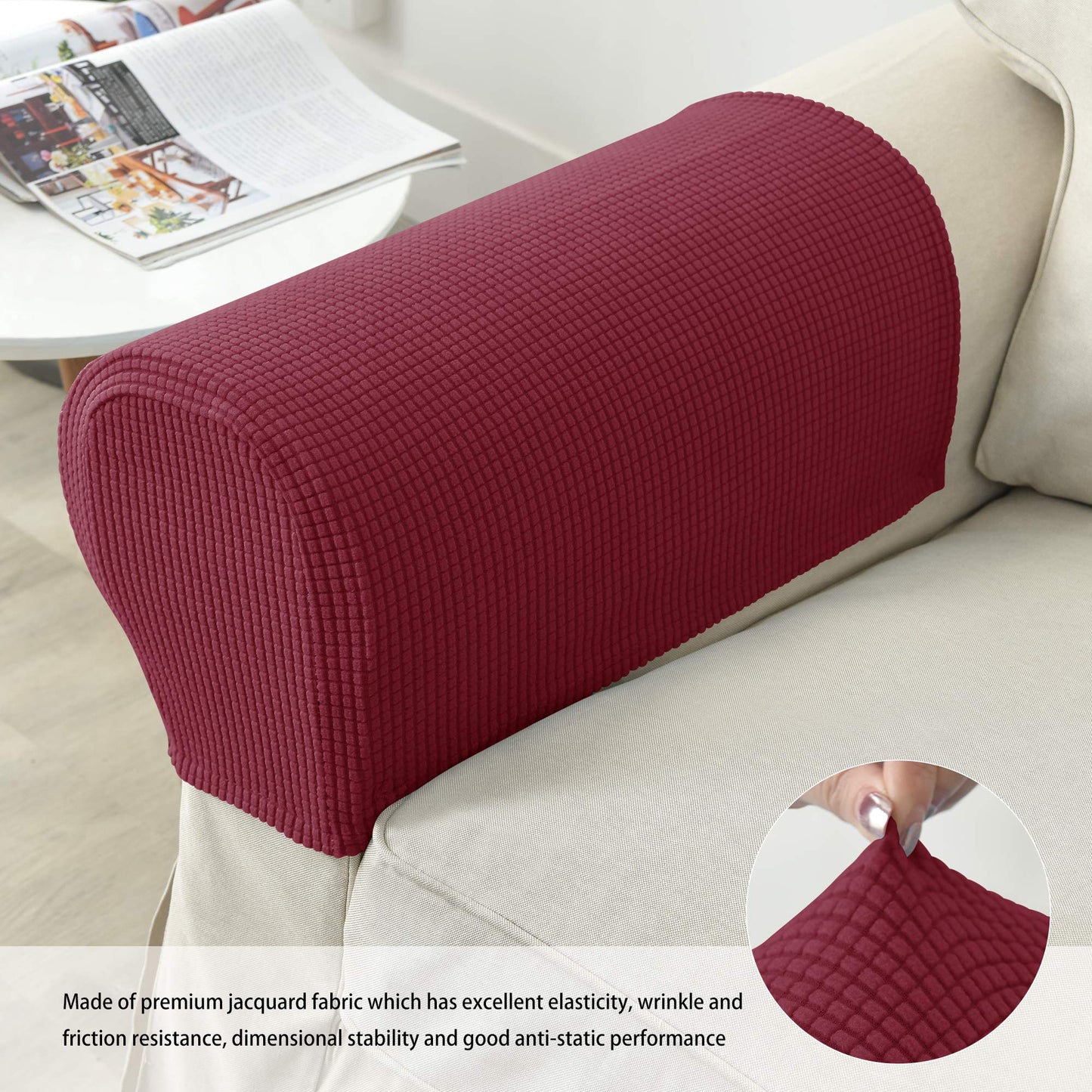 GEOCANG Armchair cover, Set of 2 non-slip armchair, sofa armrest protector, for furniture protector (Red wine)