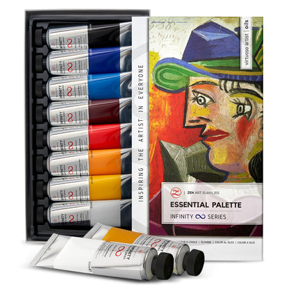 Professional Oil Paint Set for Artists - 8 x 50ml Large Tubes - Non-Toxic Artist Oil Paints. Highly Pigmented, Lightfast Oil Colour Paints, Creamy