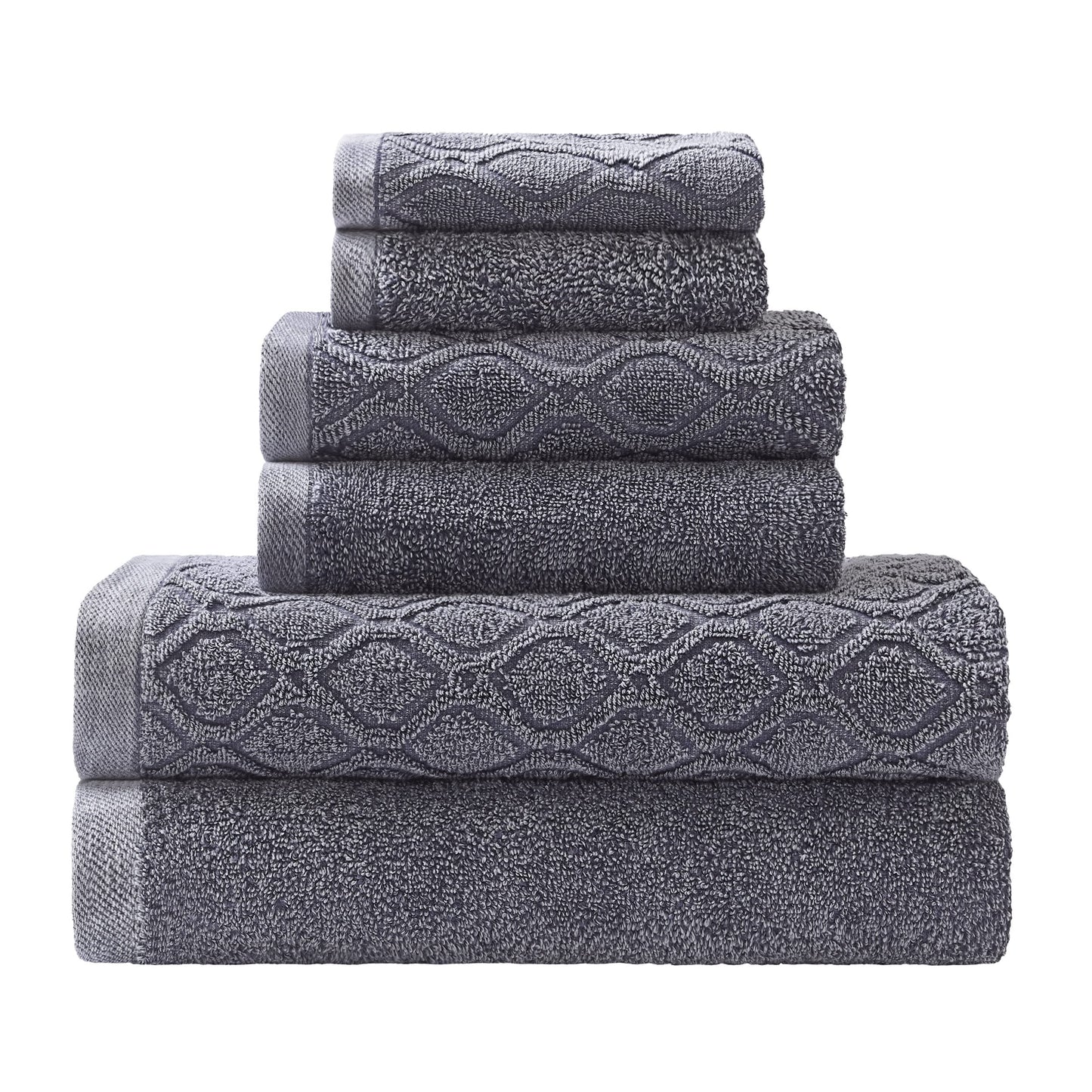 Superior Denim Wash 100% Cotton 550 GSM 6 Piece Bath Towel Set, 2 Face, 2 Hand, 2 Bath Towels, Ideal for Bathroom, Kitchen or Beach, Quick Dry