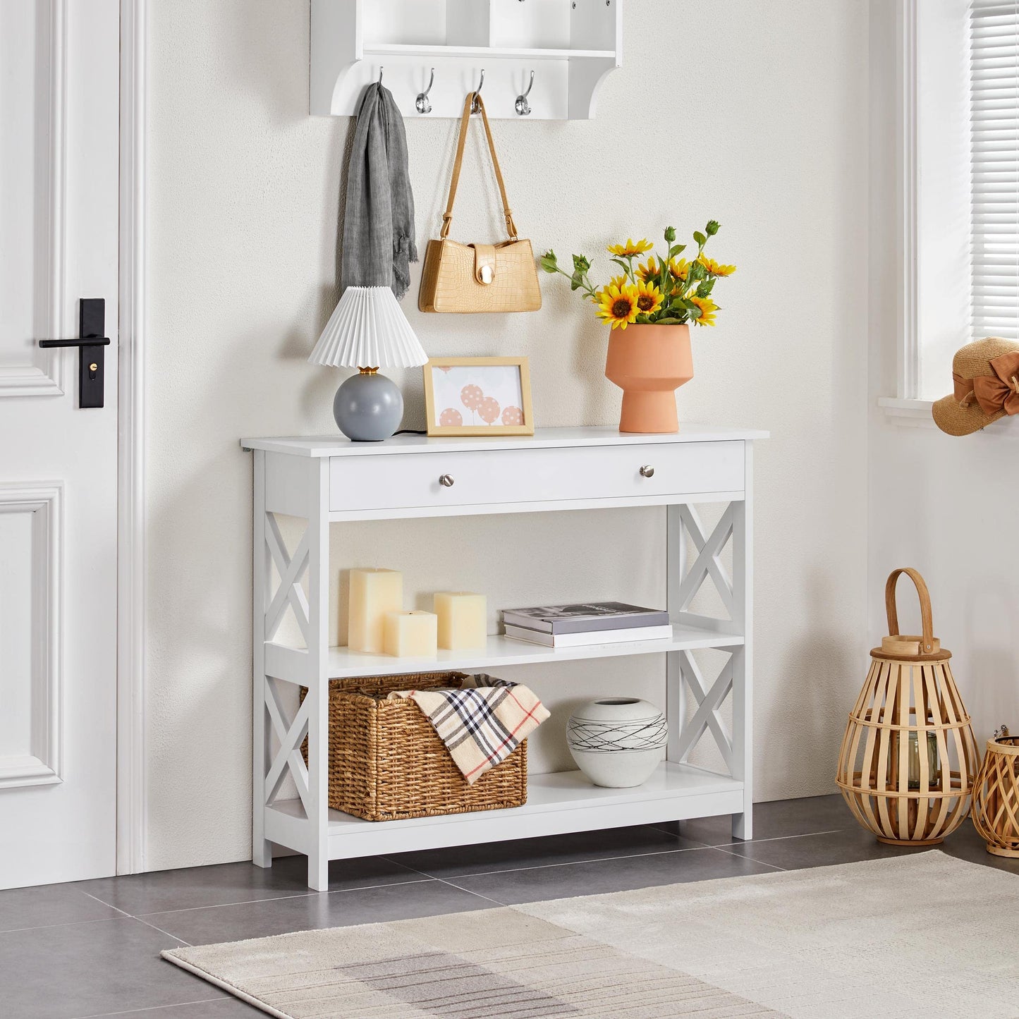 Yaheetech Console Table, Drawer & Shelves, 99.8 × 29.8 × 80 cm, White