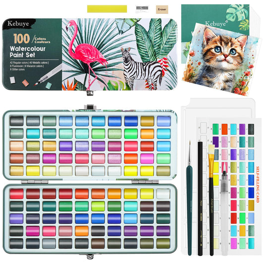 Watercolour Paint Set Art Watercolor - 100 Water Colour Paints Sets in Portable Box - Travel Watercolours Kit with Brushes Paper Pencils Palette -