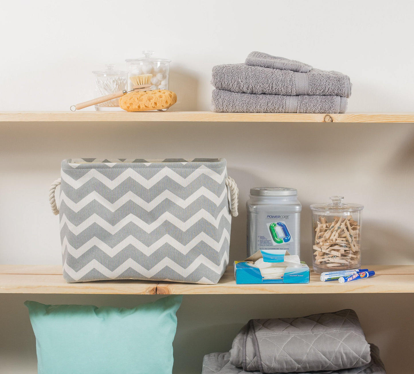 DII Collapsible Polyester Storage Basket or Bin with Durable Cotton Handles, Home Organizer Solution for Office, Bedroom Closet, Toys, & Laundry