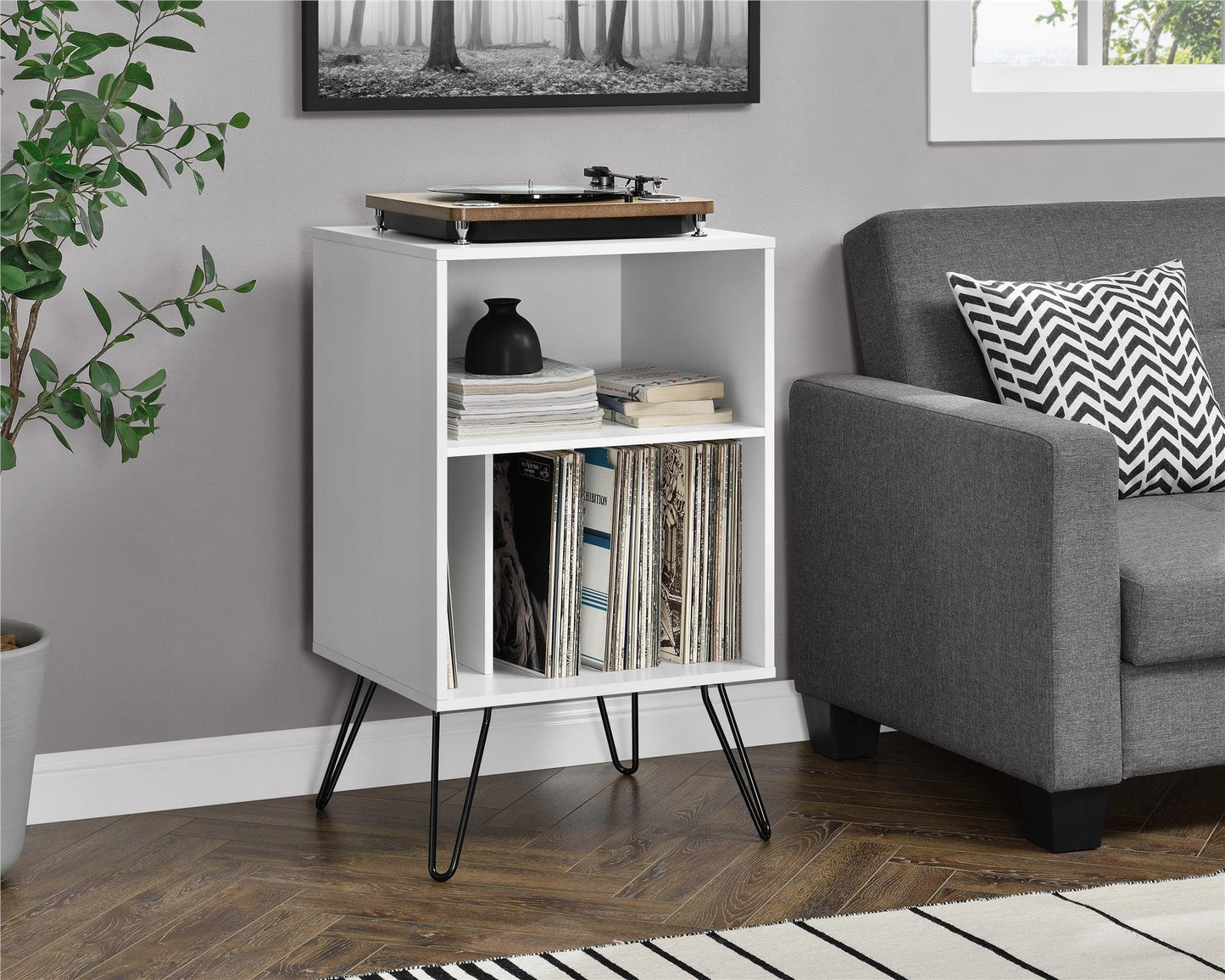 Ameriwood Harmony Turntable Stand, Wood Look White, 86.61 cm (H) x 52.58 cm (W) x 45.72 cm (D)
