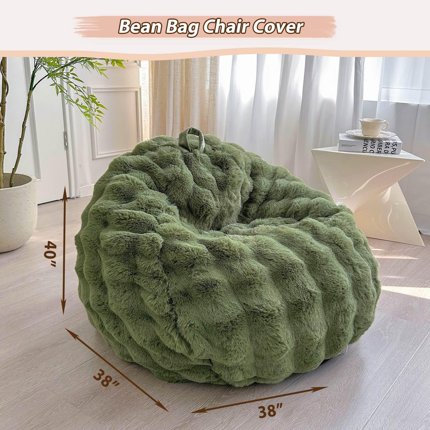 LIFEREVO 3FT Fluffy Faux Rabbit Fur Bean Bag Cover, No Filler, Sage Green