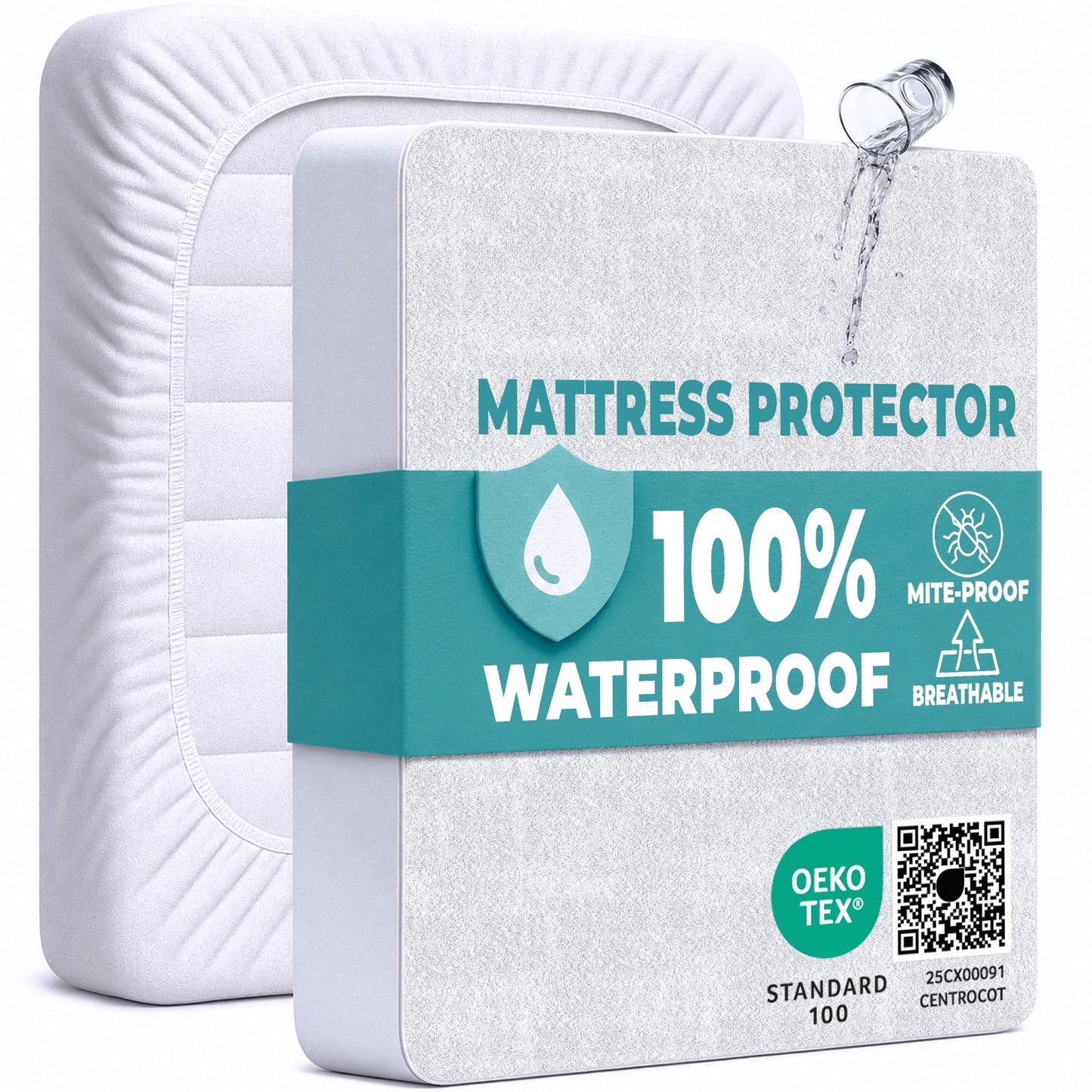 Single Waterproof Mattress Protector 90x200 cm (2pcs) Premium Cotton Terry Bed Fitted Sheet with Microfiber Corner Soft and Breathable Mattress