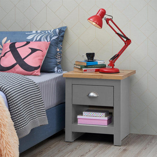 Timber Art Design UK Lisbon 1 Drawer Chest Bedside Cabinet Storage Unit Nightstand Table Modern Furniture for Living Room, Bedroom, Hallway, Light