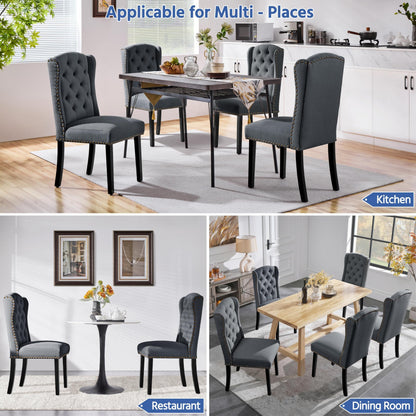 Yaheetech Classic Dining Room Chairs Set of 2 with Wooden Legs, Deep Grey