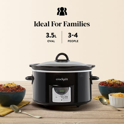 Crockpot Digital Slow Cooker | 3.5 L (3-4 People) | Programmable Countdown Timer | UK 3 Pin Plug | Black [CSC113]