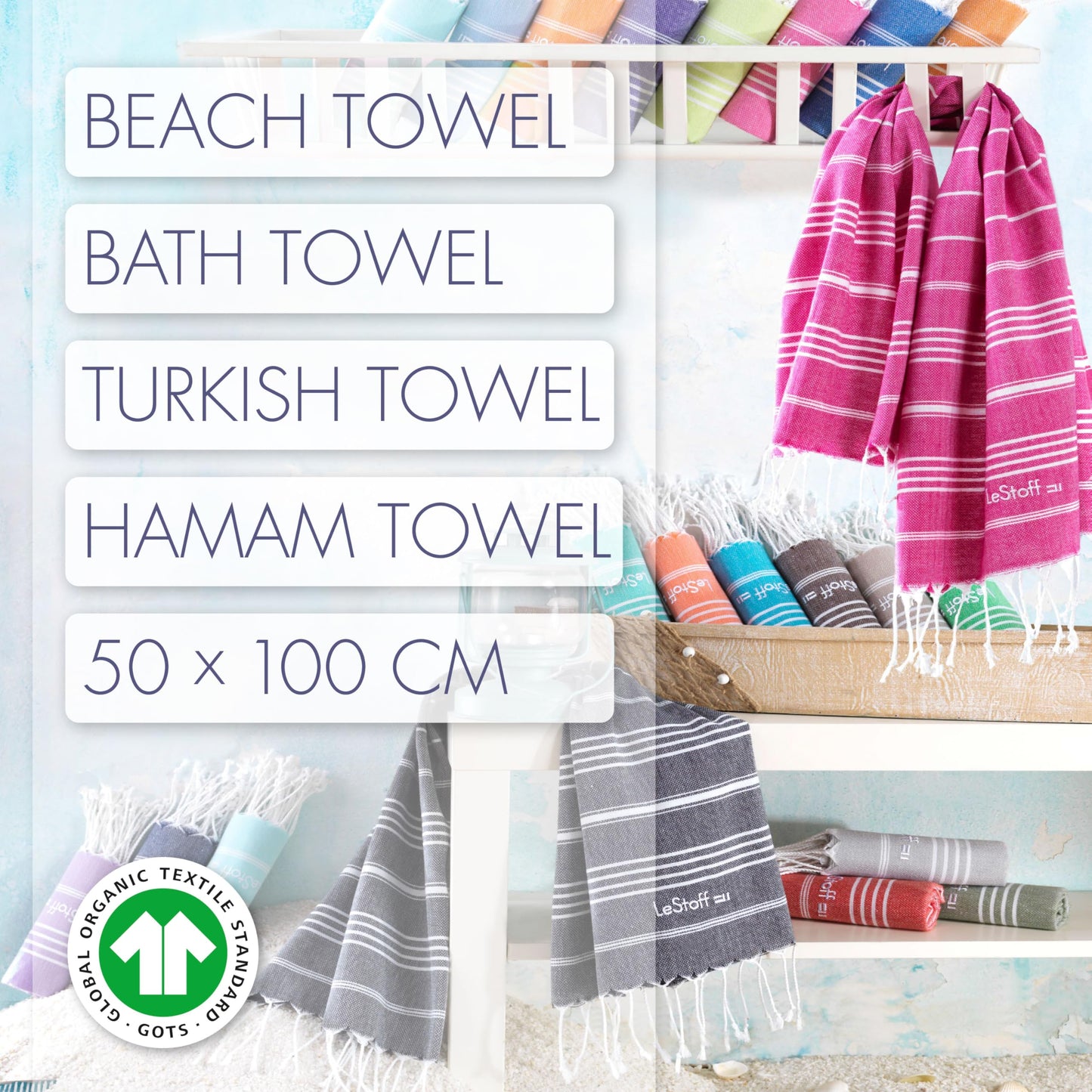 LeStoff Hammam Towel, Guest Towel, 100% Organic Cotton, 50x100 cm, Red