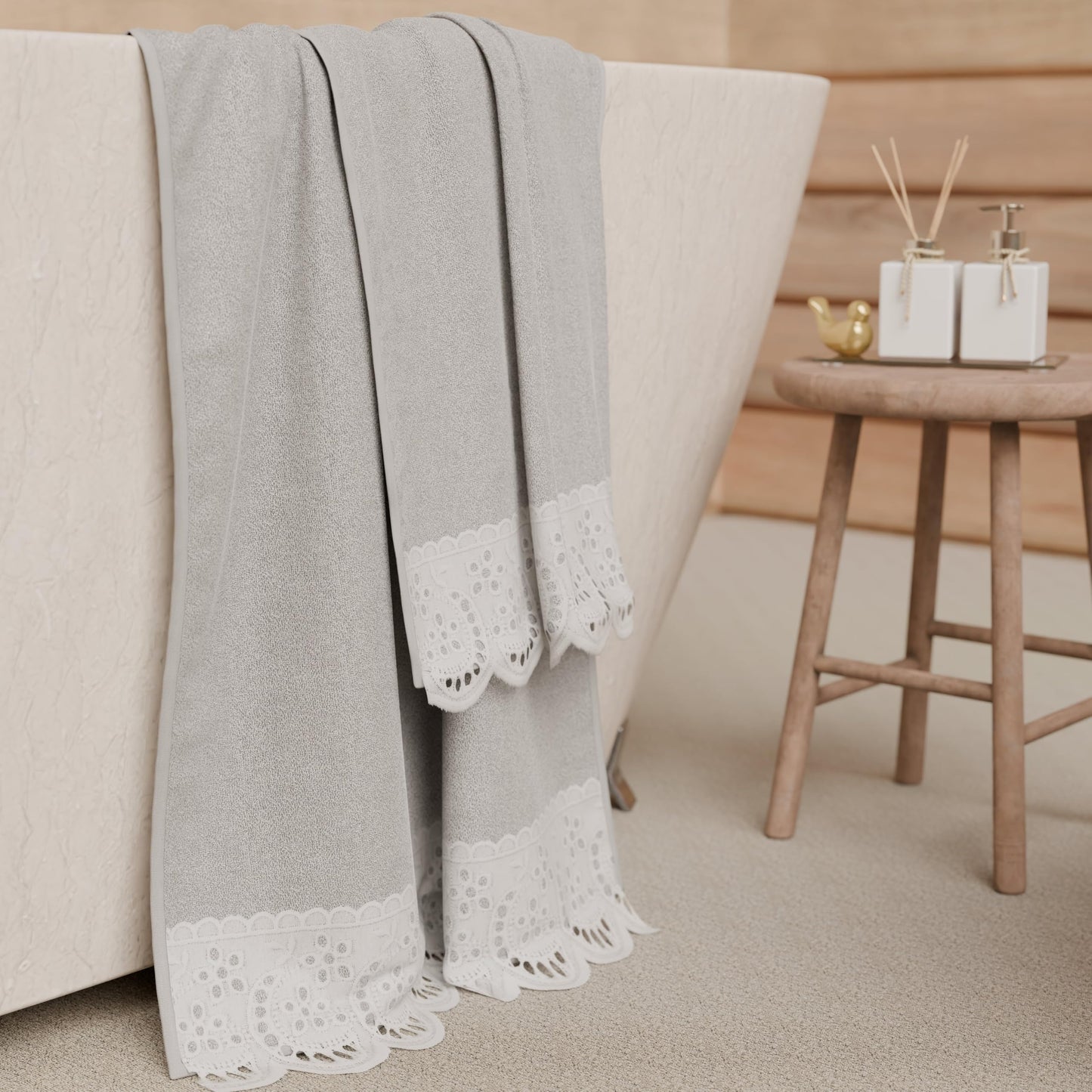 PETTI Artigiani Italiani - 100% Cotton Terry Bath Towels, 1+1 Towel Set, 2 Pieces, 1 Face Towel and 1 Hand Towel, Light Grey