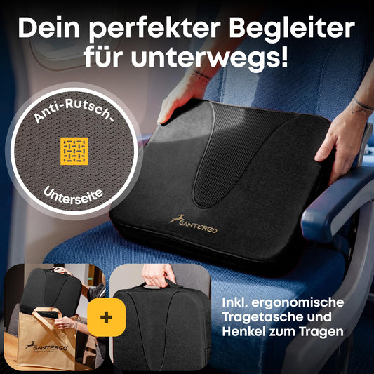 SANTERGO Ergonomic Seat Cushion Made of Moulded Foam [Patented & Dimensionally Stable] Chair Cushion Wedge Cushion Chair Office Chair Wheelchair Car