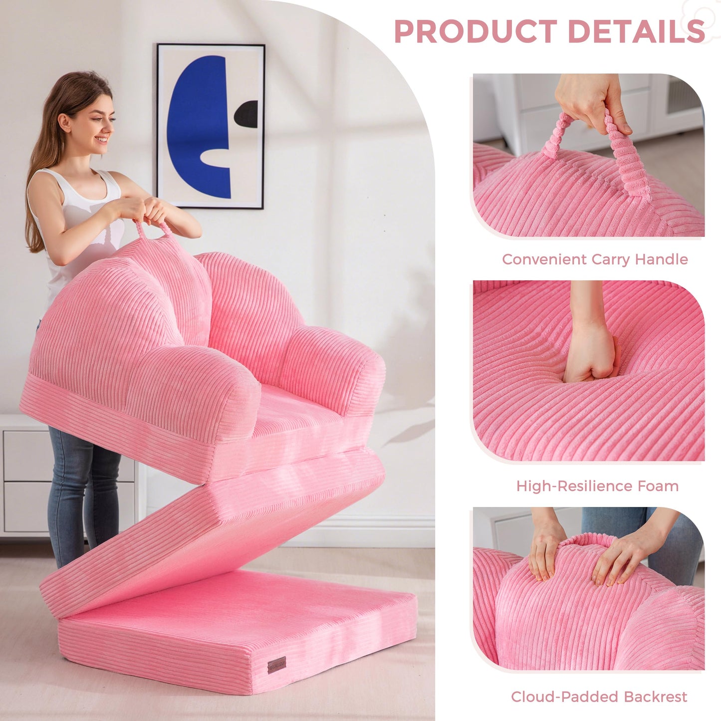 MAXYOYO Folding Sofa Bed with Backrest, Floral Shaped 2 in 1 Convertible Sofa to Comfy Faux Fur Bean Bag Chair for Adults