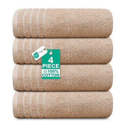 100% Cotton Extra Large Bath Towels Set of 4 76x152cm Beige - 450 GSM