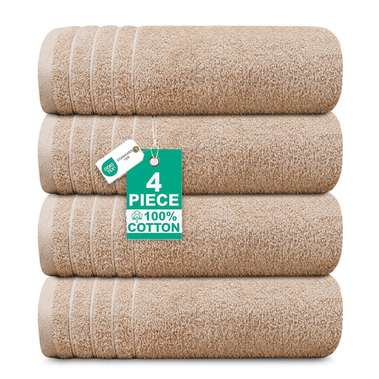 100% Cotton Extra Large Bath Towels Set of 4 76x152cm Beige - 450 GSM