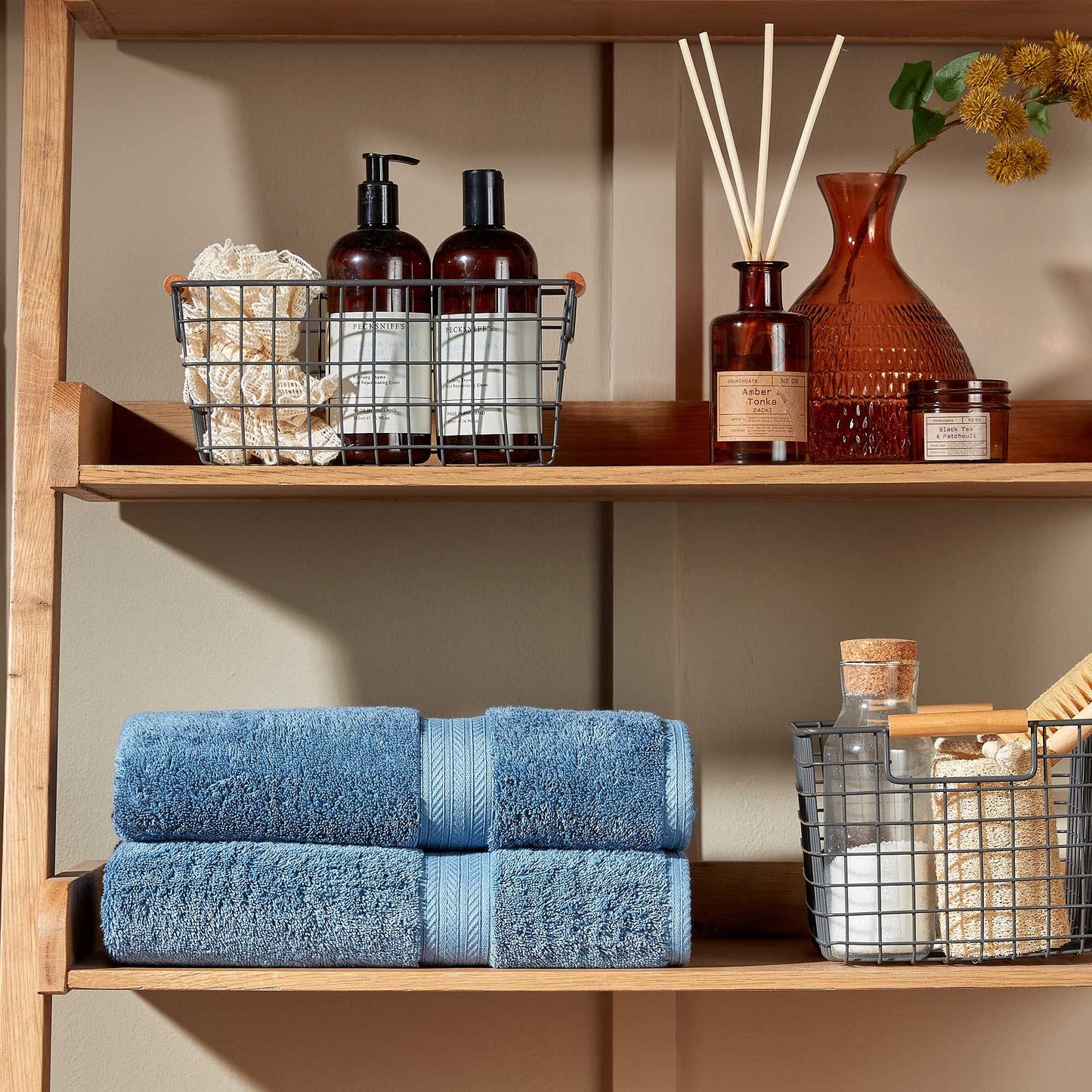 Christy Renaissance 2 Hand Towels Set | Denim Blue | 100% Egyptian Cotton Pile | Luxuriously Soft and Super Absorbent | 675 GSM