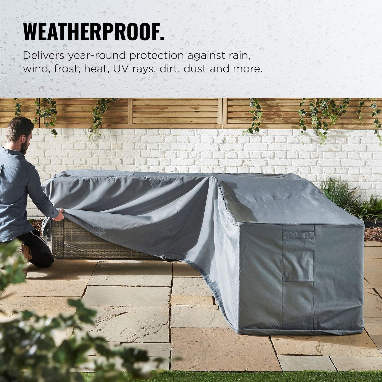 VonHaus Waterproof Garden L-Shape Sofa Cover ? Large Premium Heavy Duty, Breathable 420D Oxford Fabric Protection for Garden Sofas (H75 x W298/220 x