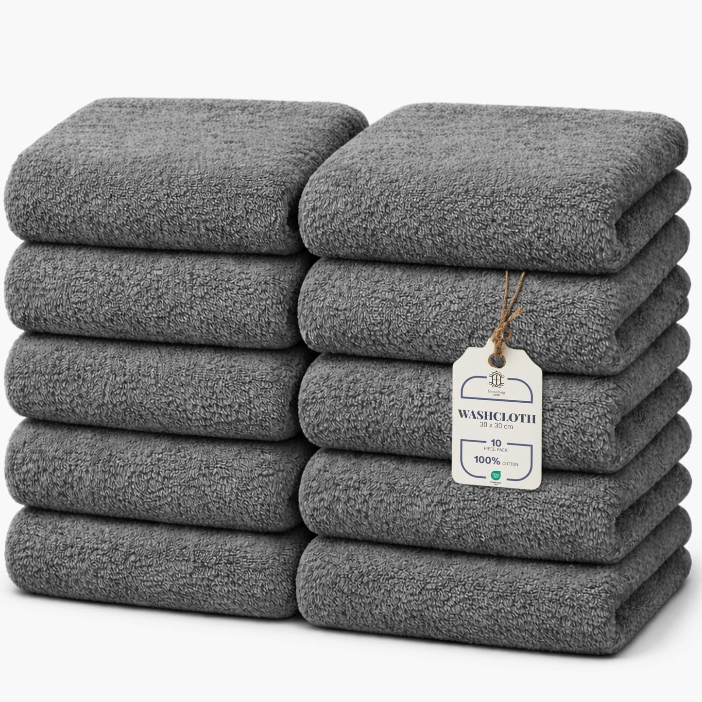 HomeBurg CORE 10-Piece Cotton Washcloths for Bathroom and Kitchen