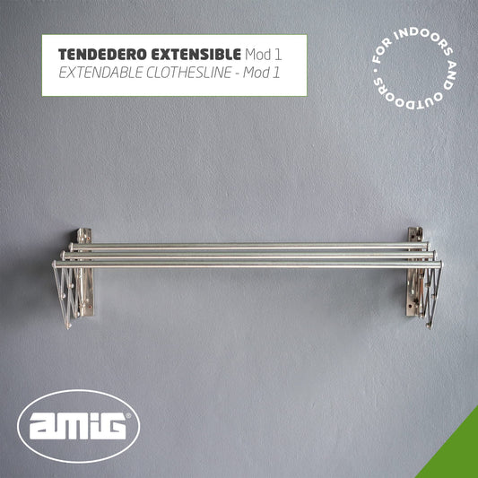 Amig - Wall Mounted Clothes Airer 90cm | 90 x 14 x 3 cm | for The Wall or Under The Window | Suitable for Hanging All Types of Clothes | Ideal for