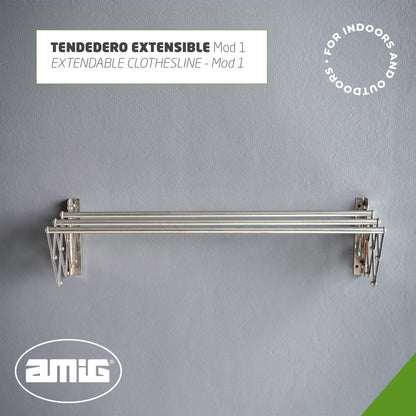 Amig Extendable Clothes Airer for The Wall | Highly Durable Aluminium | Stainless Steel Screws | for Indoor and Outdoor Use | Easy Installation |