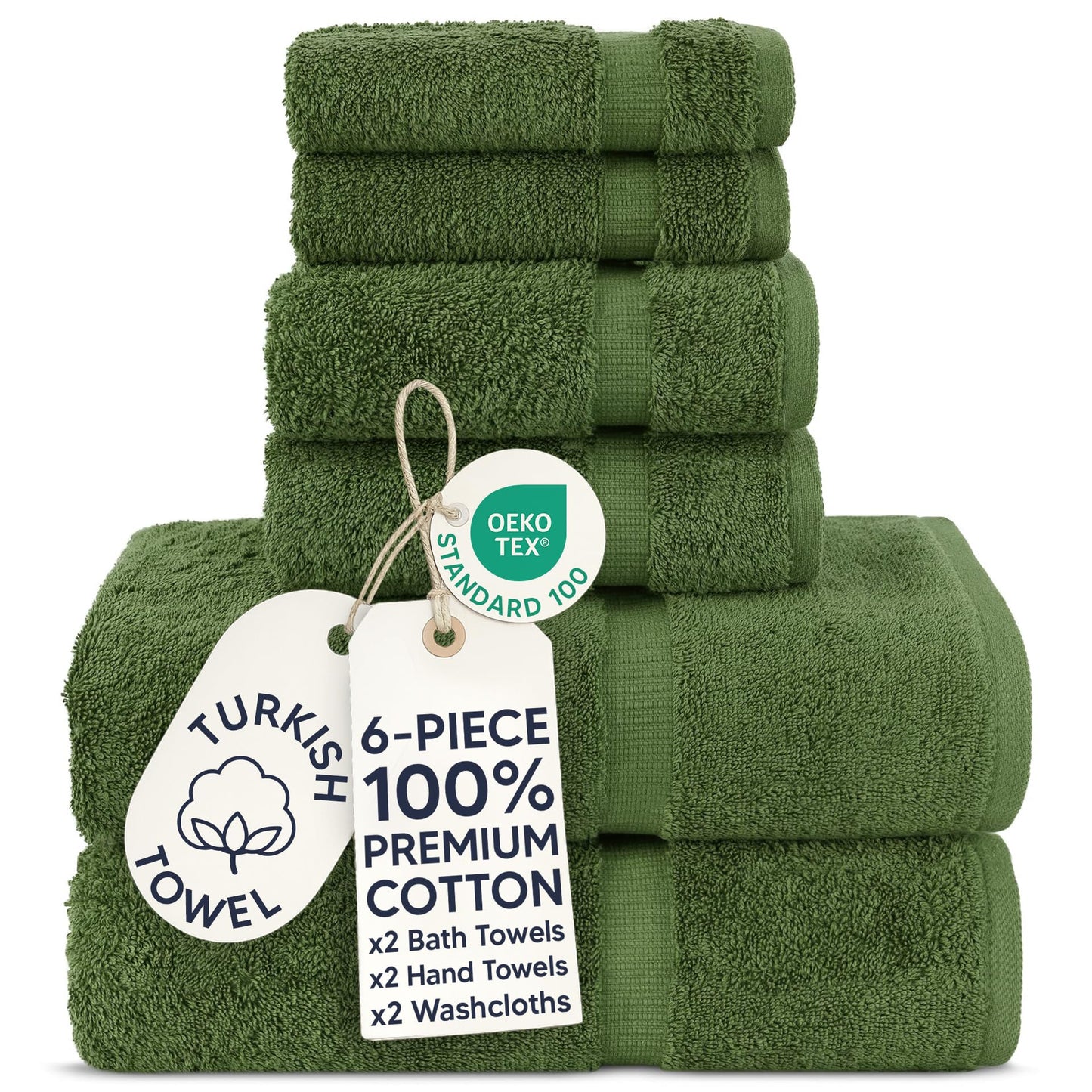 Chakir Turkish Linens Luxury Spa and Hotel Quality Premium Turkish Cotton 6-Piece Towel Set (2 x Bath Towels, 2 x Hand Towels, 2 x Washcloths)