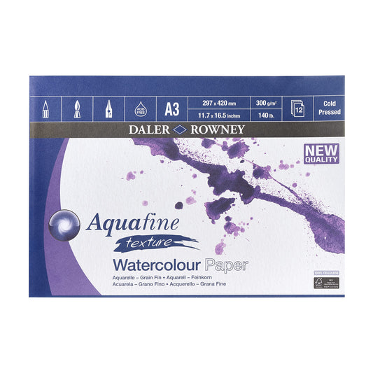 Daler Rowney GDAAGPA3 Aquafine aquarelle artists watercolour pad A3 12 sheets 300gsm NOT surface