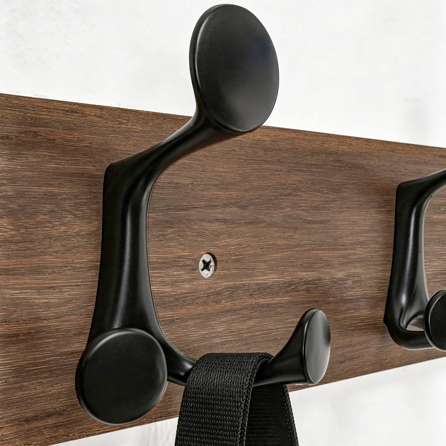 HONSKY Wall Mounted Coat Rack, 76cm Solid Paulownia Wood Base,5 Black Sturdy Aluminium Alloy Triple Hooks(15 Hanging Points)