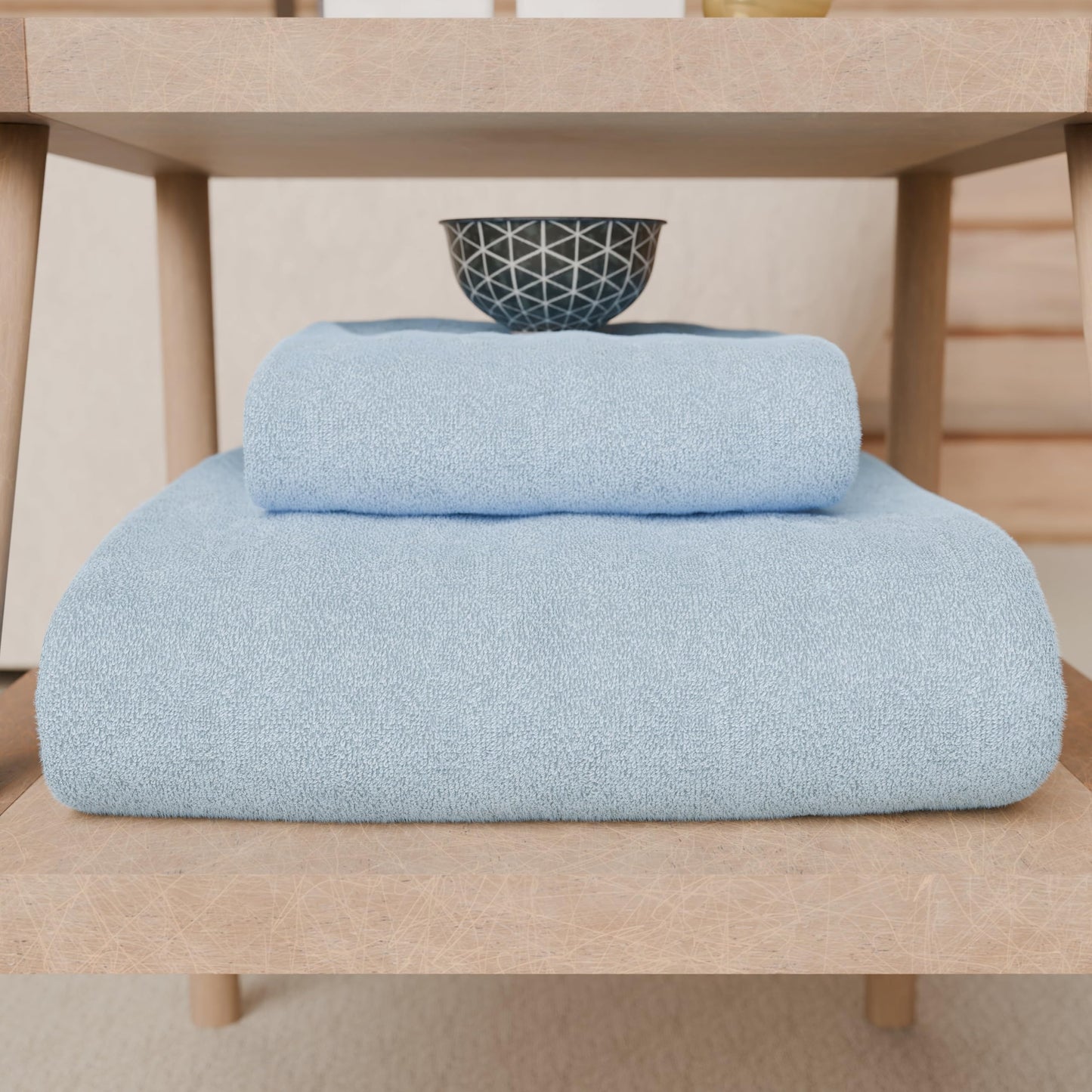 PETTI Artigiani Italiani - 100% Cotton Terry Bath Towels, 1+1 Towel Set, 2 Pieces 1 Face Towel and 1 Hand Towel, Light Blue Towels
