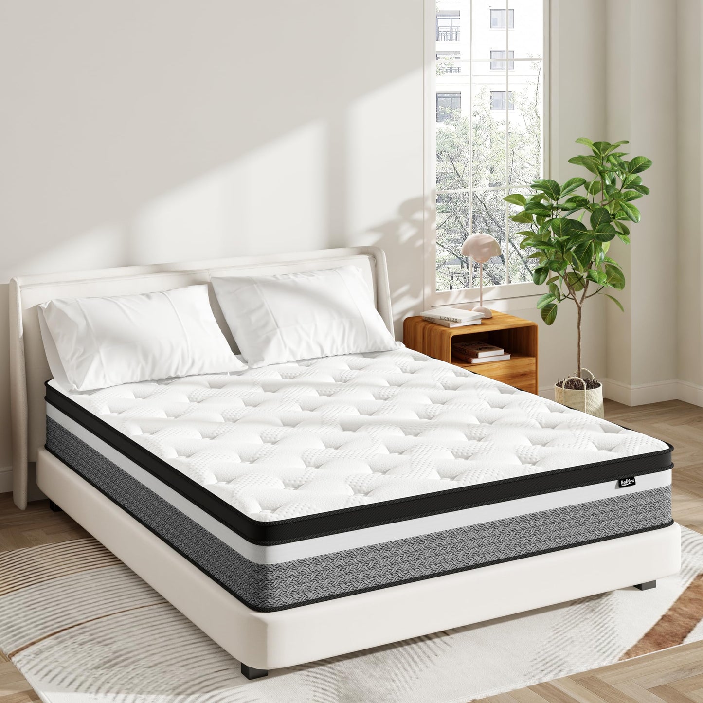 Bednew Hybrid Mattress, Single-Size 32cm 3FT, Medium Firm, Memory Foam & Individually Pocket Spring for Pain Relief, Mattress in a Box