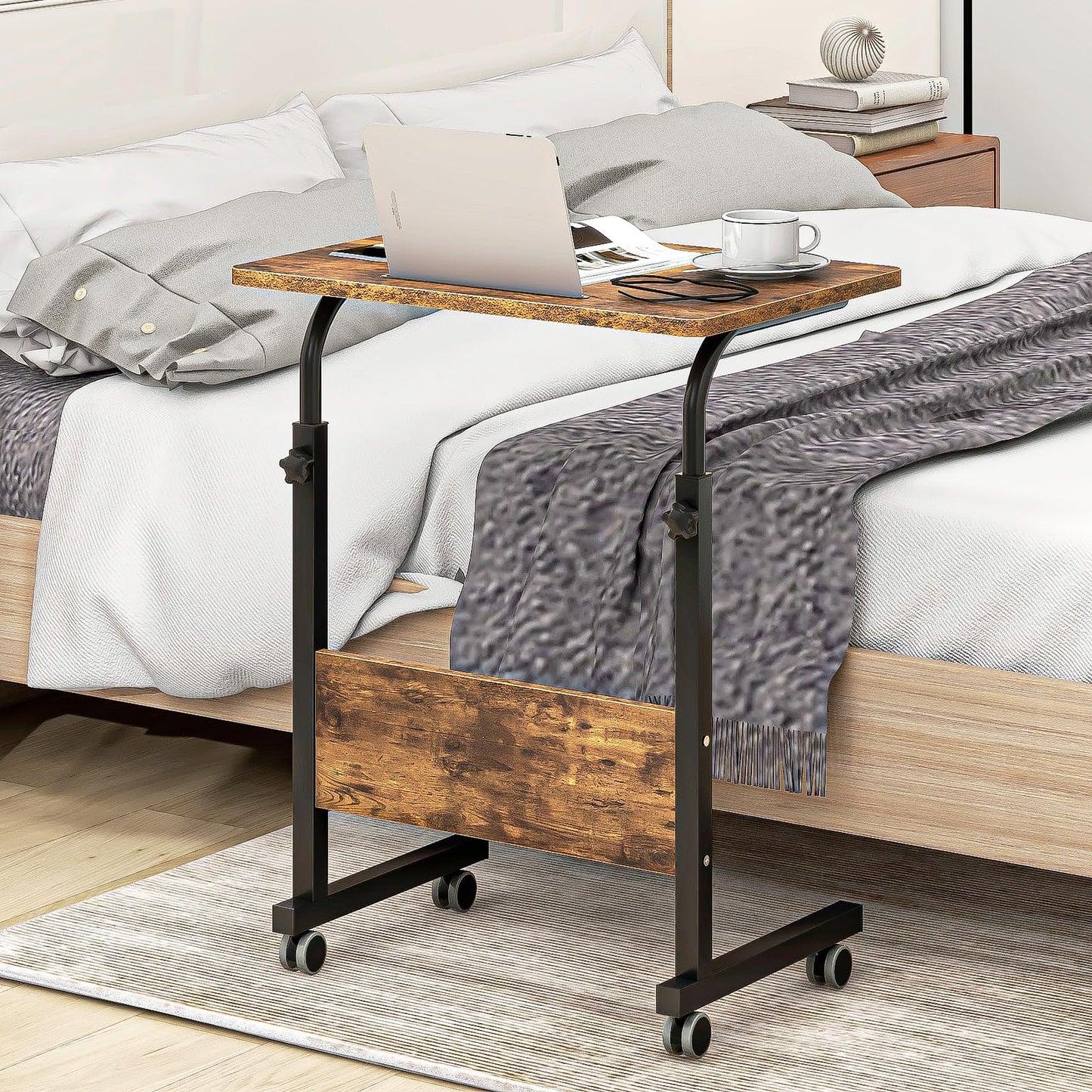 sogesfurniture Height-adjustable laptop table, computer desk with tablet slot, 60 x 40 cm, PC table, sofa table, care table, side table with wheels