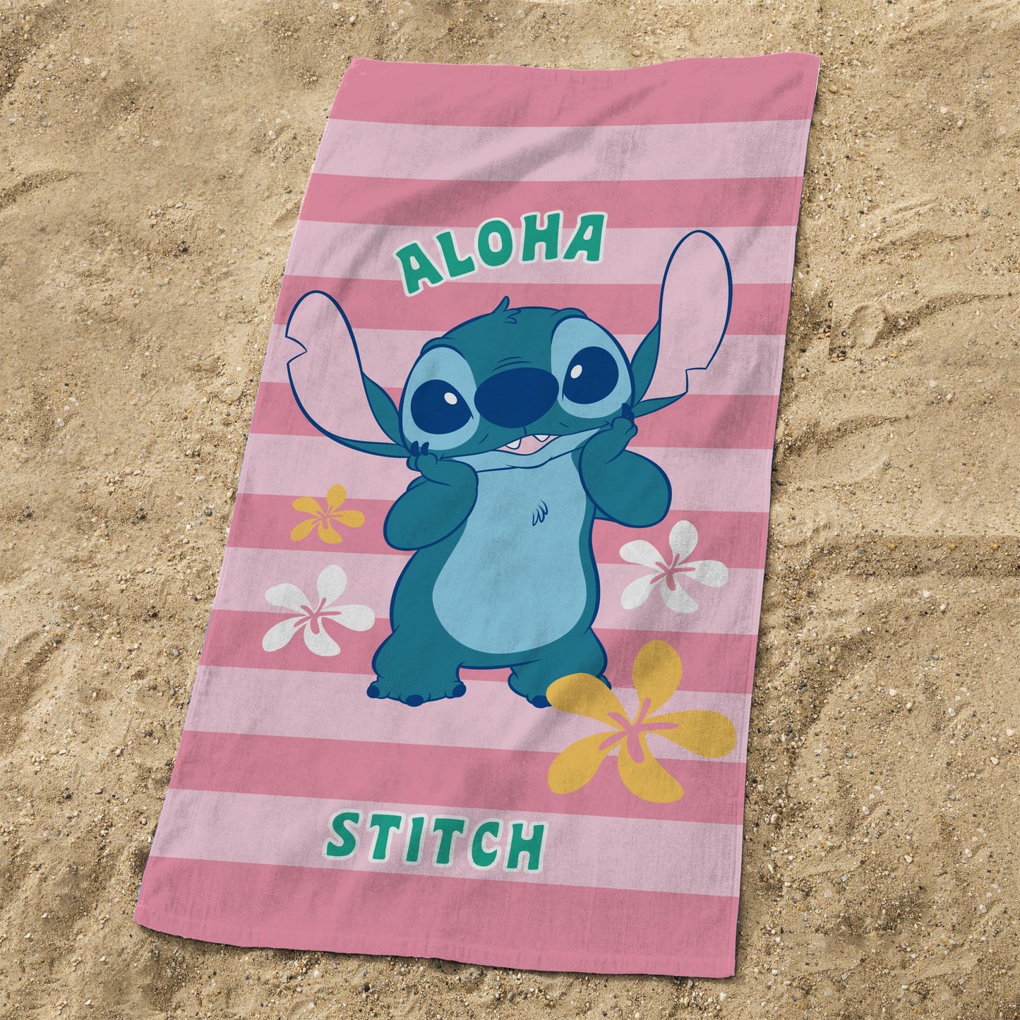 OMYDREAM Disney Home Stitch Ohana Children's Printed Beach Towel | 100% Cotton | Oeko-TEX | 70 x 120 cm | Pink