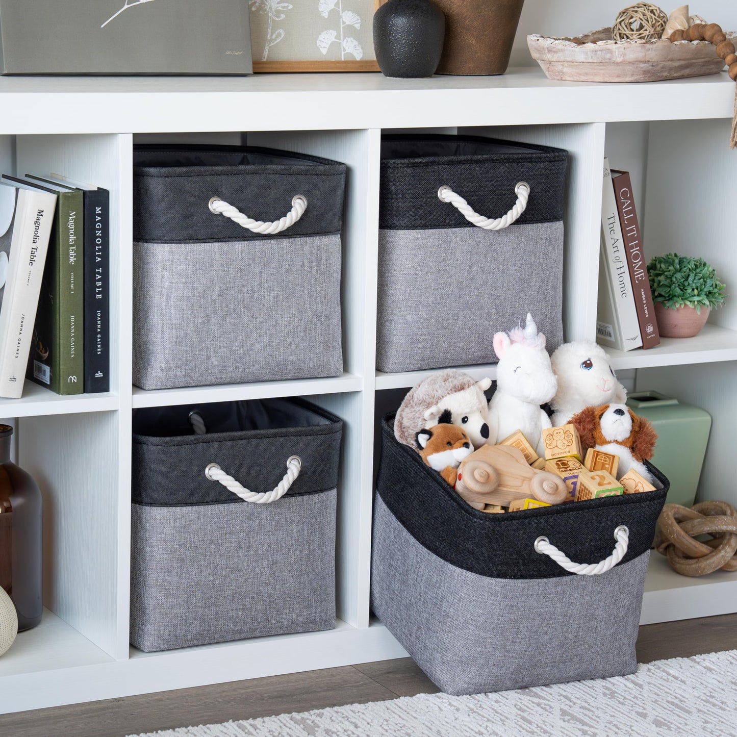 OrganiHaus Fabric Storage Boxes, Set of 4 Foldable 30X30 Cube Organiser Bins with Rope Handles for Shelves, Nursery & Closet