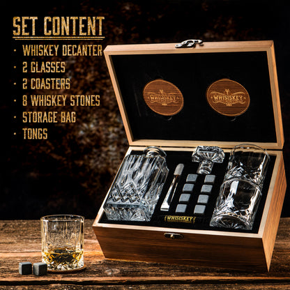 WHISISKEY - Whiskey Decanter Set - 700ML Classic Carafe - Whiskey Gift Sets for Men - Whisky Set - Glass Gifts for Men - Inc. 2 Whiskey Glasses, 8