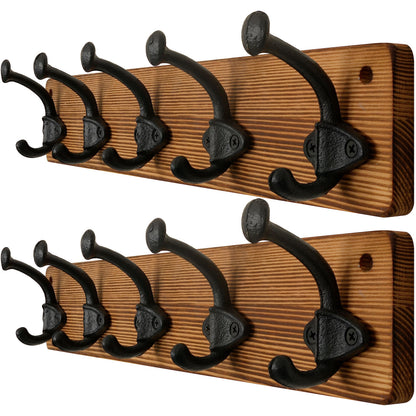 WEBI Rustic Coat Hooks Wall Mounted,5 Cast Iron Hooks,Coat Rack Wall Mounted,Vintage Hooks for Hanging Coats,Jacket,Clothes,Brown,2 Packs