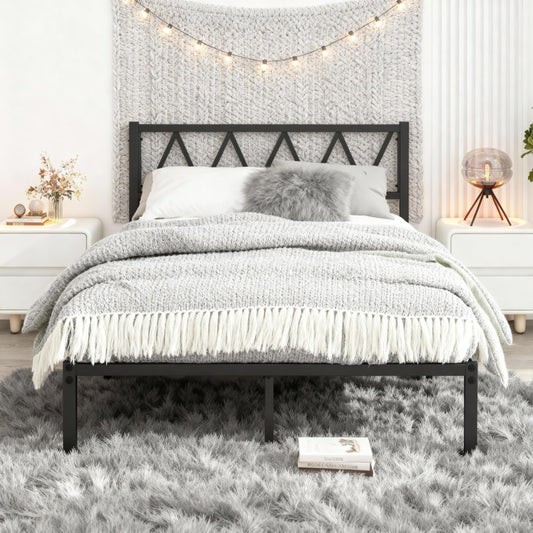MOFLUT Double Bed Frame with Headboard, Heavy Duty Metal Bed Frame Full Size Under Bed Storage, Easy Assembly, Double Black Bed Frames