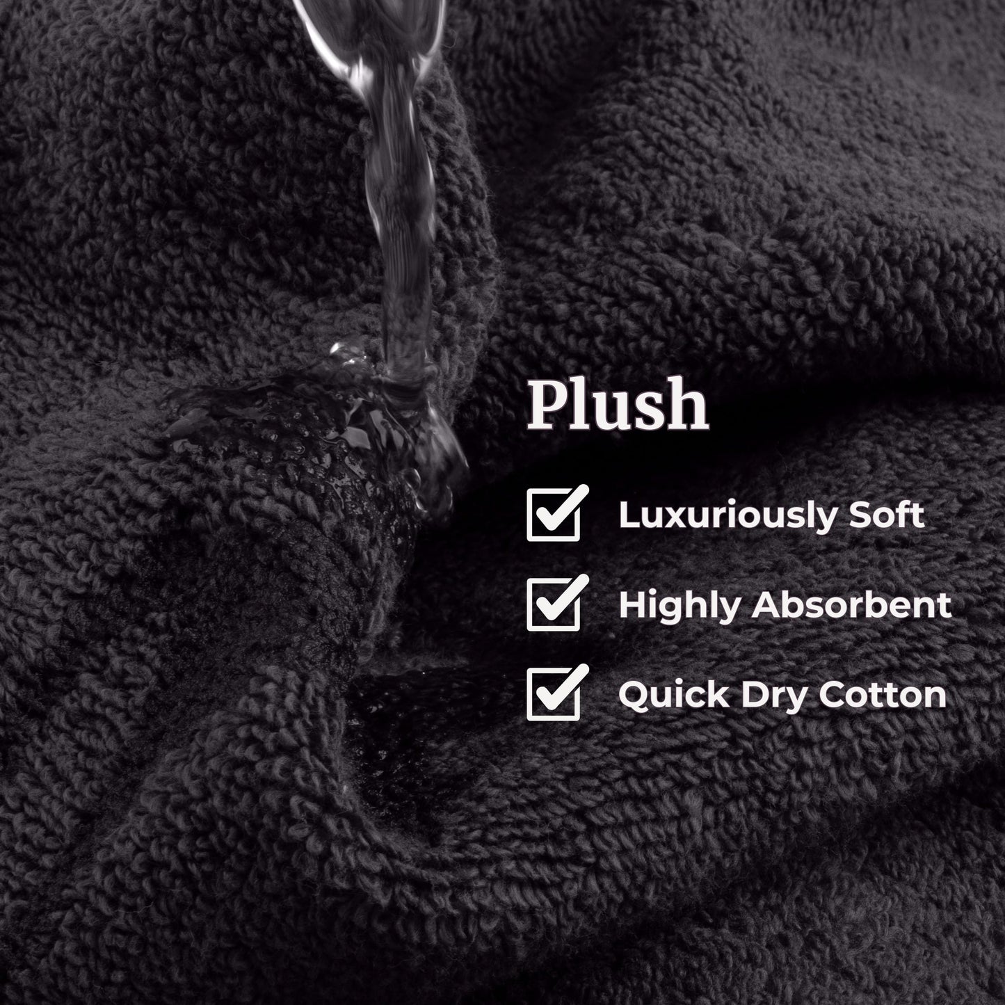 Lavish Home Luxury Cotton Towel Set- Quick Dry, Zero Twist and Soft 6 Piece Set With 2 Bath Towels, 2 Hand Towels and 2 Washcloths (Black/White)