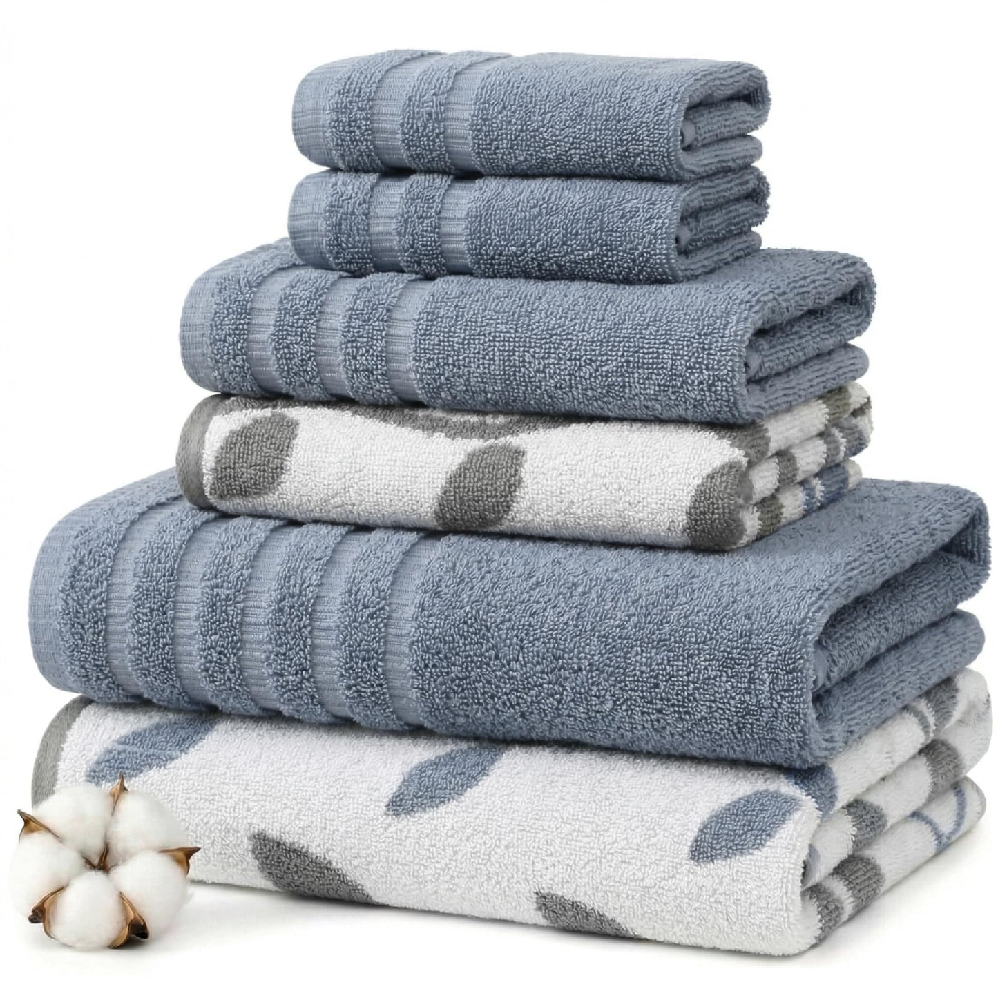 Pacific Coast Textiles 6 pc Yarn Dyed towel Organic Vines Cotton Blue,Single,40.6 x 25.4 x 12.7 cm