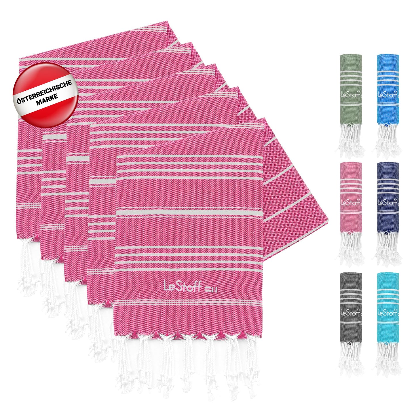 LeStoff 5-Pack Hammam Towels/Guest Towels, Organic Cotton, 50x100, Fuchsia