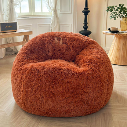 XeGe Cozy Fluffy Faux Fur Bean Bag Chair CoverNo Filler, Burnt Orange
