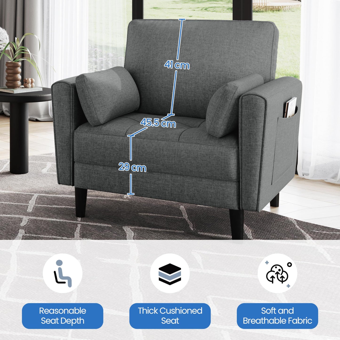Yaheetech Dark Grey Fabric Oversized Ergonomic High Back Lounge Armchair