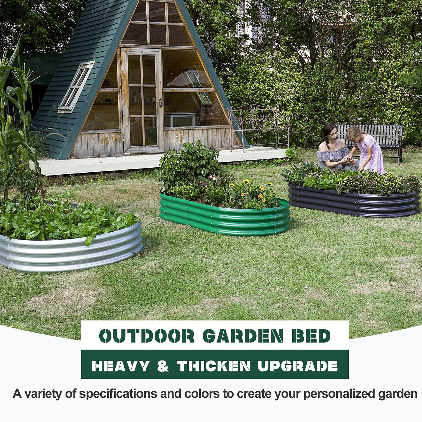 Land Guard Galvanized Raised Garden Bed Kit, Galvanized Planter Boxes Outdoor, Oval Large Metal Raised Garden Beds for Vegetables 4 x 2 x 1ft(1pcs)