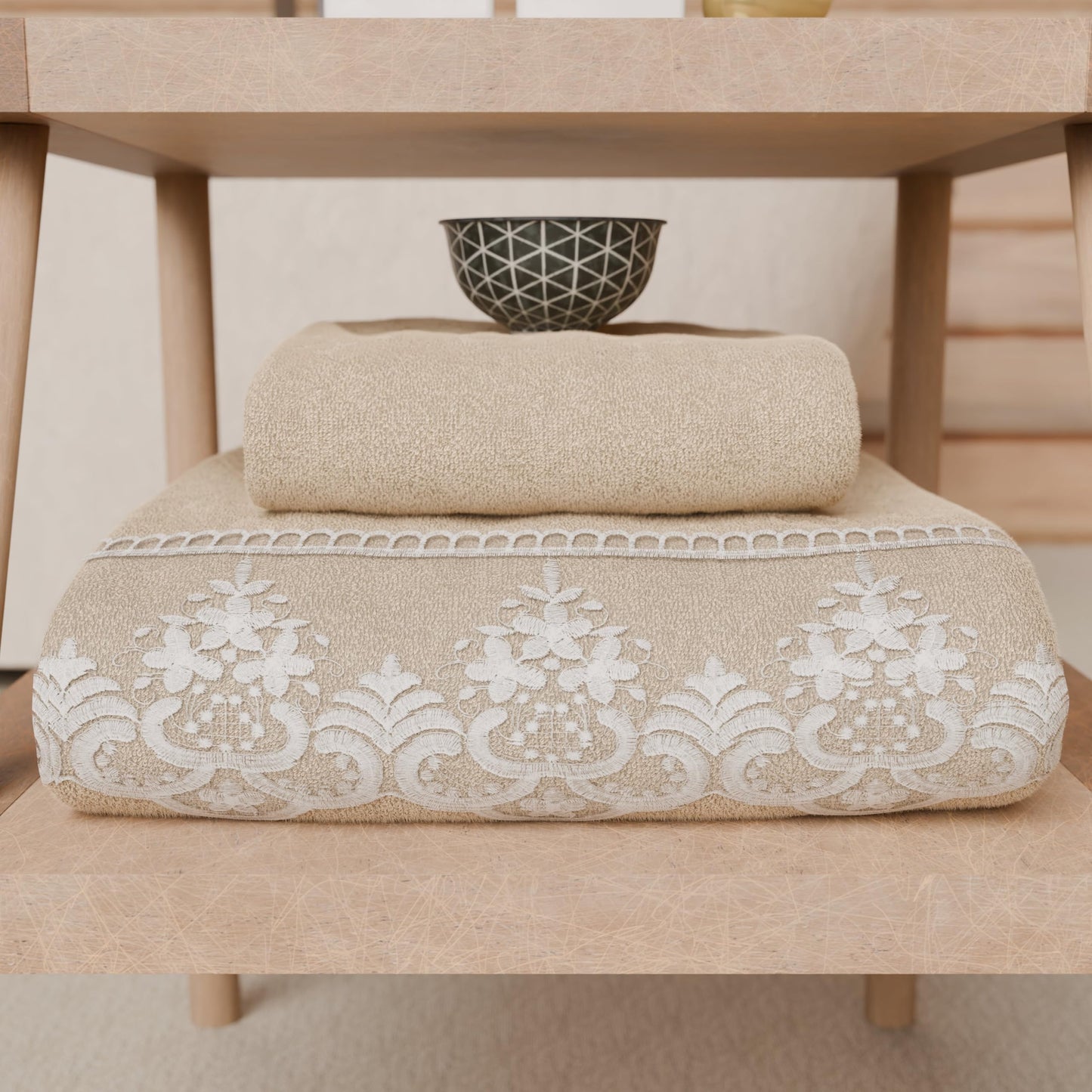 PETTI Artigiani Italiani - 100% Cotton Terry Bath Towels, 1+1 Towel Set, 2 Pieces, 1 Face Towel and 1 Hand Towel, Beige
